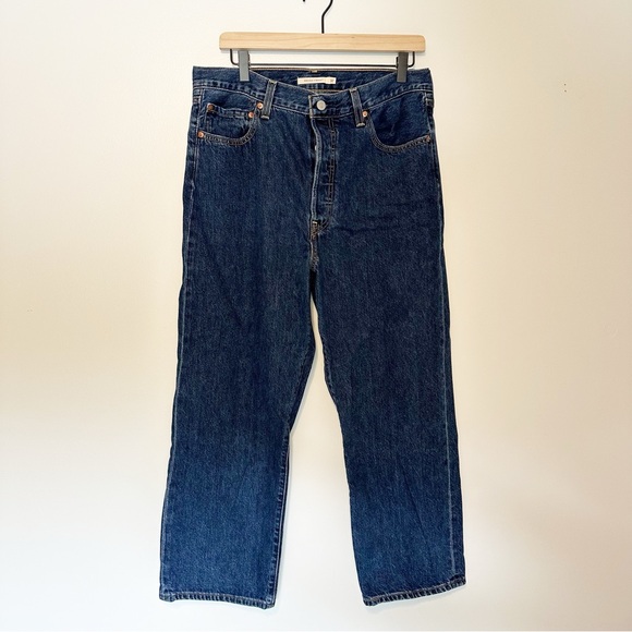 Levi's Premium Ribcage Straight Leg Denim Jeans Women’s Size 32 Dark Wash - Picture 3 of 16
